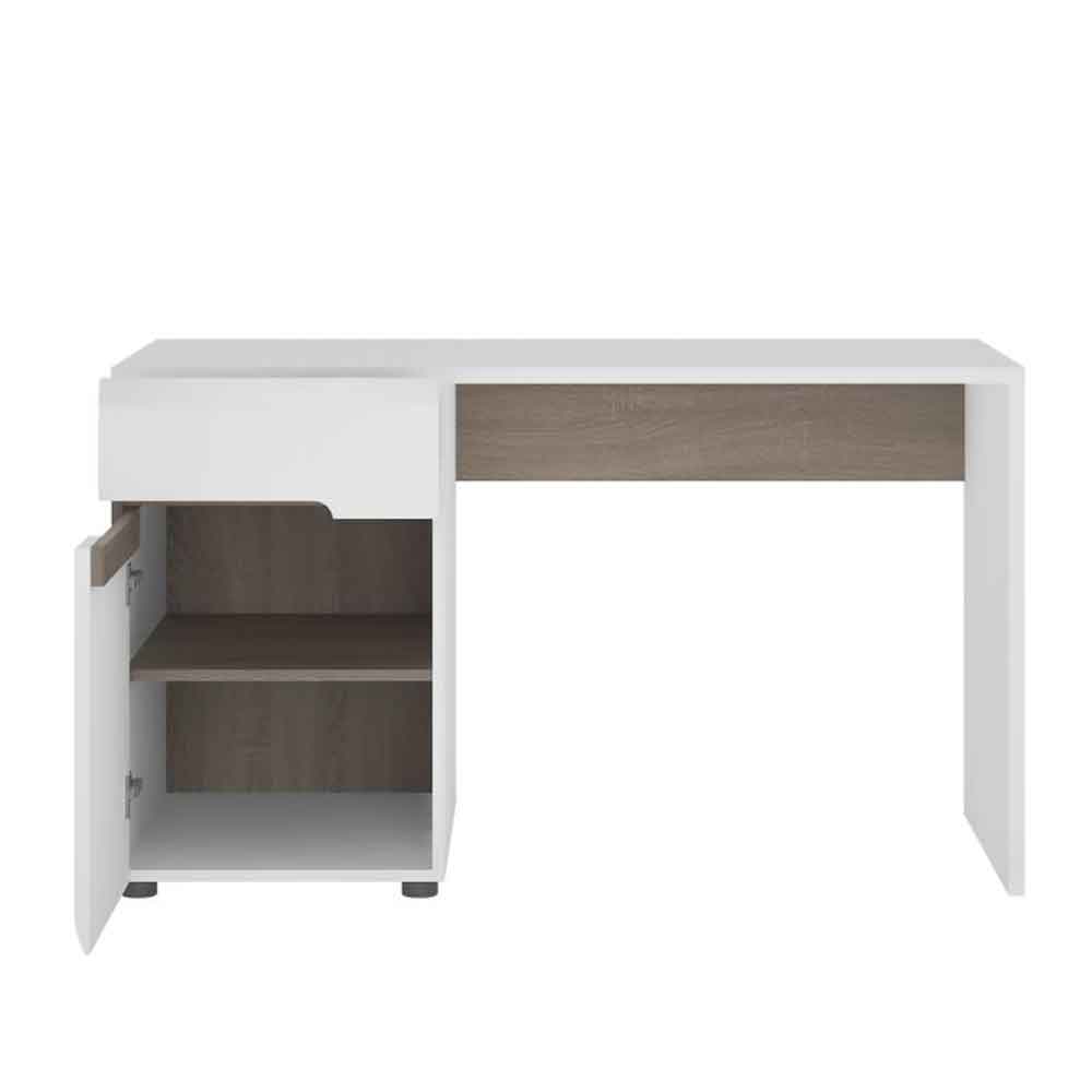 Cheya High Gloss Dressing Table with 1 Door in White and Truffle Oak